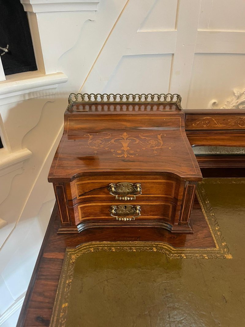 Fine Quality Antique Victorian Freestanding Maple & Co. Inlaid Writing Desk - Image 9